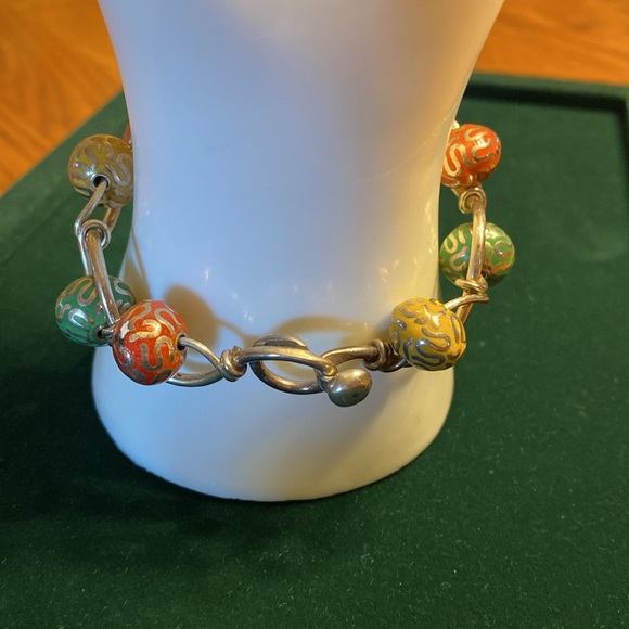 Orange Yellow And Green Beaded Bangle Bracelet - Picture 2 of 16